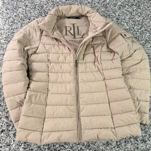 Polo Ralph Lauren LRL Beige Cream Women's Quilted Puffer Down Jacket Small